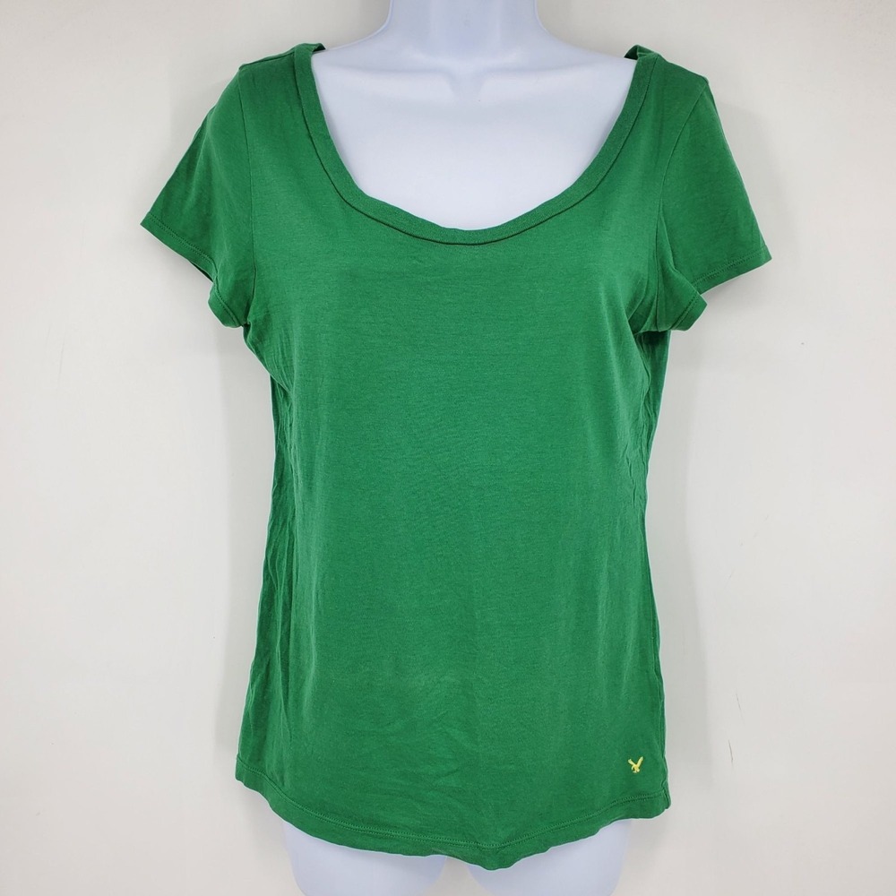 Vintage American Eagle Y2K Green Favorite Double Scoop Neck Short Sleeve Shirt M